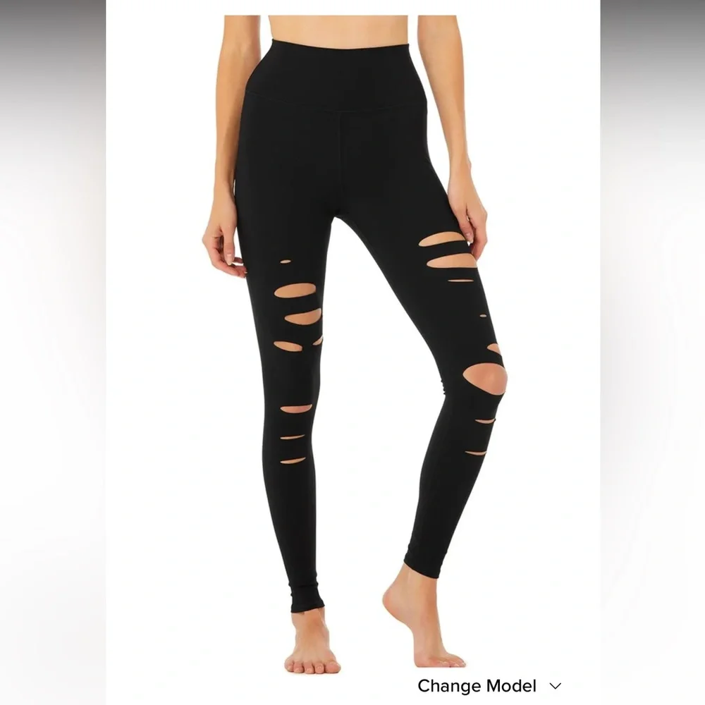 Alo Yoga High Waisted Ripped Warrior Leggings Black Sz XS - Picture 1 of 9